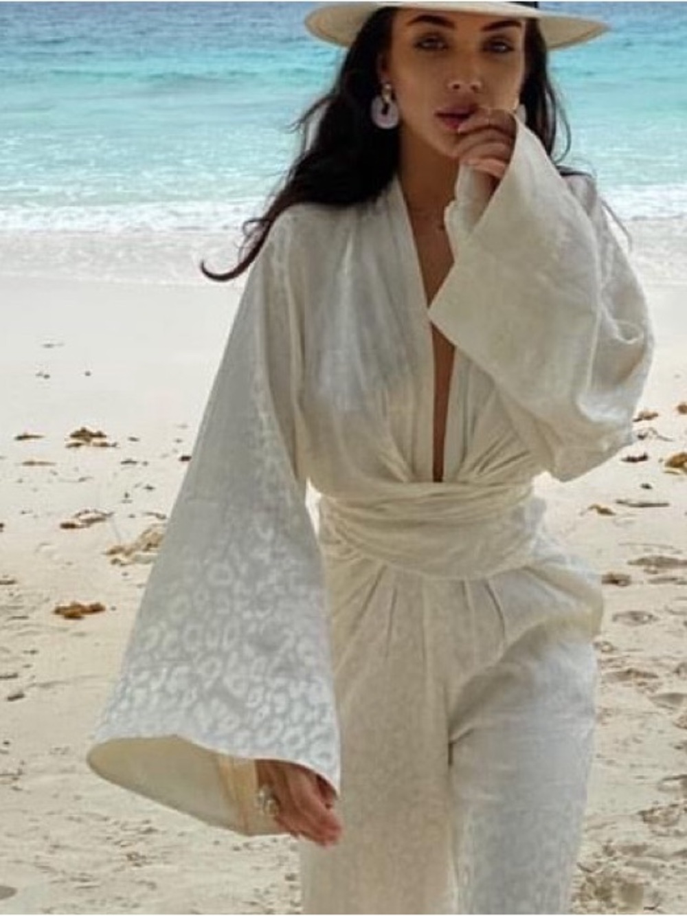 Rat & Boa Cream Jacquard Wide-Sleeve Jumpsuit